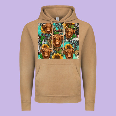 Long Haired Shaggy Cow Western Vintage Hoodie Designed By Jasminsmagicworld