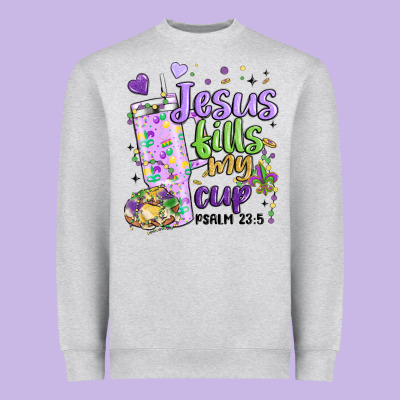 Mardi Gras Jesus Fills My Cup Heavyweight Sweatshirt Designed By Maliassmallbusiness