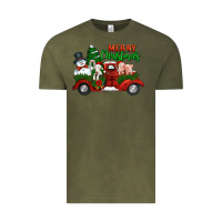 Vintage Olive merry christmas snowman and farm animals truck Vintage Tee - Jasminsmagicworld