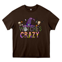 Chocolate Brown Witches Be Crazy Heavy Core Tee - CowhideDigitalArt