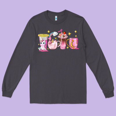 Unicorn Coffee Cups Long Sleeve Tee Designed By Nancycooperartshop
