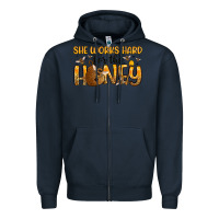 Navy she works hard for the honey Zipper Hoodie - Artiststas