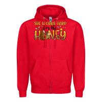 Red she works hard for the honey Zipper Hoodie - Artiststas