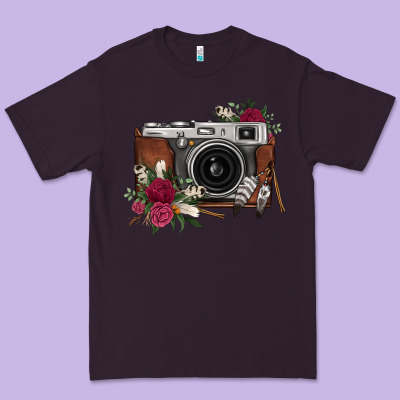 Floral Feather Vintage Camera Premium Tee Designed By Fadigitalartstudio