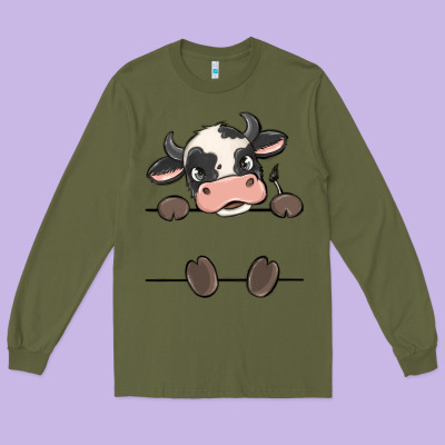 Custom Cow Long Sleeve Tee Designed By Maliassmallbusiness