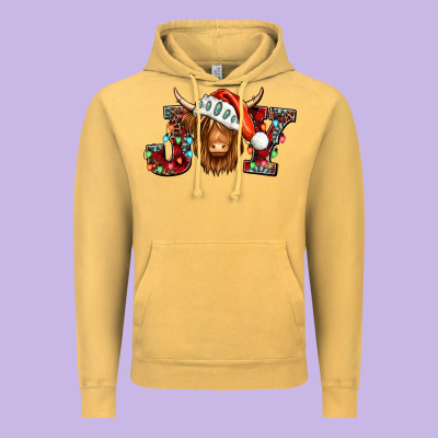 Joy Christmas Shaggy Cow Vintage Hoodie Designed By Jasminsmagicworld