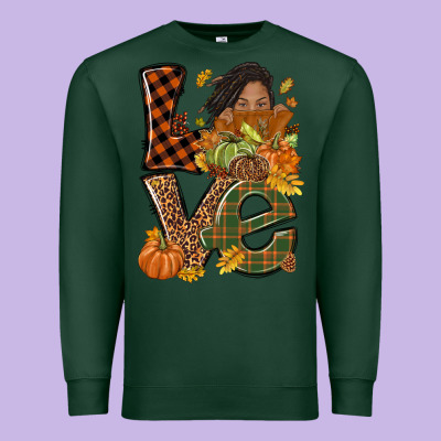 Love Fall With Afro Woman Premium Sweatshirt Designed By Nancycooperartshop