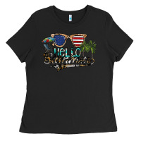 Black hello summer Ladies Tee - SublimationCraftShop