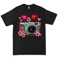 Black floral heart pink leopard vintage camera Premium Tee - FaDigitalArtStudio