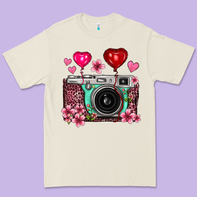 Floral Heart Pink Leopard Vintage Camera Premium Tee Designed By Fadigitalartstudio