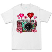 White floral heart pink leopard vintage camera Premium Tee - FaDigitalArtStudio