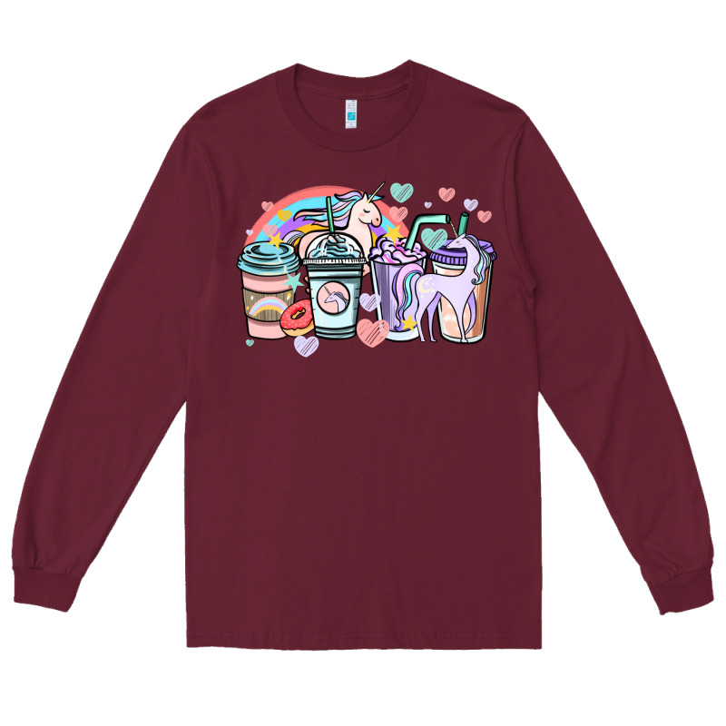 Unicorn Coffee Cups Long Sleeve Tee by NancyCooperArtShop | Teevron
