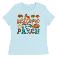 Baby Blue welcome to our patch Ladies Tee - HRA Design Shop