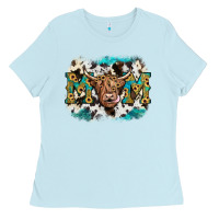 Baby Blue highland cow mom Ladies Tee - JahusDesignShop