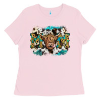Bubblegum Pink highland cow mom Ladies Tee - JahusDesignShop