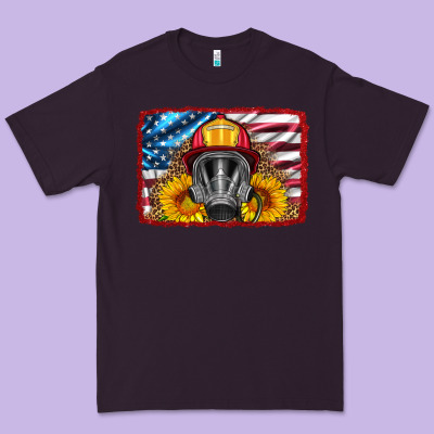 Firefighter Air Mask And Sunflower Premium Tee Designed By Hra Design Shop