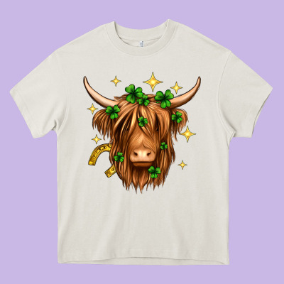 St. Patrick's Day Highland Cow Heavy Core Tee Designed By Neo Western