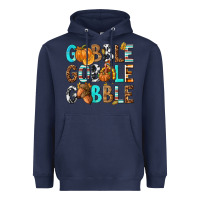 Navy Gobble Gobble Gobble with Turkey Heavyweight Hoodie - texasbilliewilder