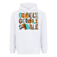 White Gobble Gobble Gobble with Turkey Heavyweight Hoodie - texasbilliewilder