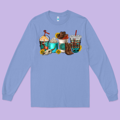 Western Coffee Cups Long Sleeve Tee Designed By Nancycooperartshop