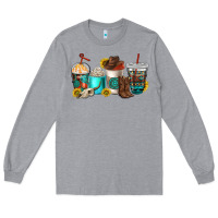Heather Grey western coffee cups Long Sleeve Tee - NancyCooperArtShop