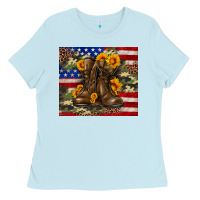Baby Blue Army USA lag leopard camouflage sunflower 20oz Ladies Tee - Neo Western