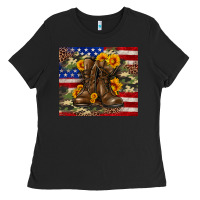 Black Army USA lag leopard camouflage sunflower 20oz Ladies Tee - Neo Western