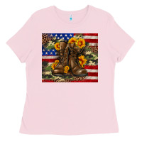 Bubblegum Pink Army USA lag leopard camouflage sunflower 20oz Ladies Tee - Neo Western