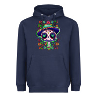 Navy Mexican Day of dead sugar skull Heavyweight Hoodie - NancyCooperArtShop
