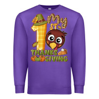 Purple My 1st Thanksgiving with turkey Premium Sweatshirt - NancyCooperArtShop