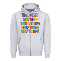 Heather Grey pride pronouns Zipper Hoodie - Artiststas
