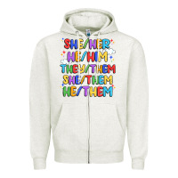 Oatmeal Heather pride pronouns Zipper Hoodie - Artiststas
