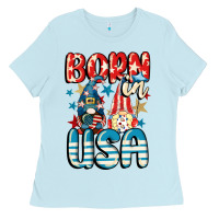 Baby Blue Born in USA gnomes 4th of July Ladies Tee - CowGirlArtShop