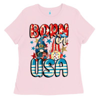 Bubblegum Pink Born in USA gnomes 4th of July Ladies Tee - CowGirlArtShop
