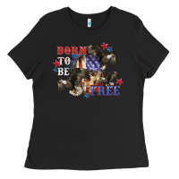 Black Born to be free 4th of july Ladies Tee - CowGirlArtShop