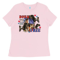 Bubblegum Pink Born to be free 4th of july Ladies Tee - CowGirlArtShop