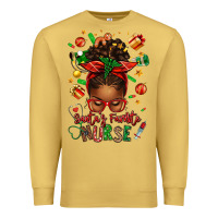 Antique Gold santa's favorite nurse afro messy bun Premium Sweatshirt - texasbilliewilder