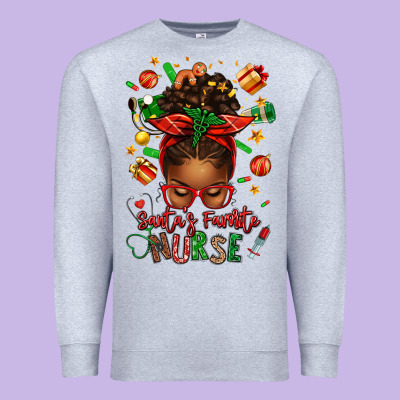 Santa's Favorite Nurse Afro Messy Bun Premium Sweatshirt Designed By Texasbilliewilder