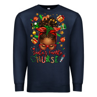 Navy santa's favorite nurse afro messy bun Premium Sweatshirt - texasbilliewilder
