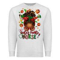 Oatmeal Heather santa's favorite nurse afro messy bun Premium Sweatshirt - texasbilliewilder