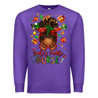 Purple santa's favorite nurse afro messy bun Premium Sweatshirt - texasbilliewilder
