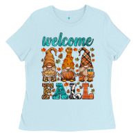 Baby Blue welcome fall gnome Ladies Tee - HRA Design Shop