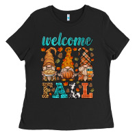 Black welcome fall gnome Ladies Tee - HRA Design Shop