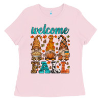 Bubblegum Pink welcome fall gnome Ladies Tee - HRA Design Shop