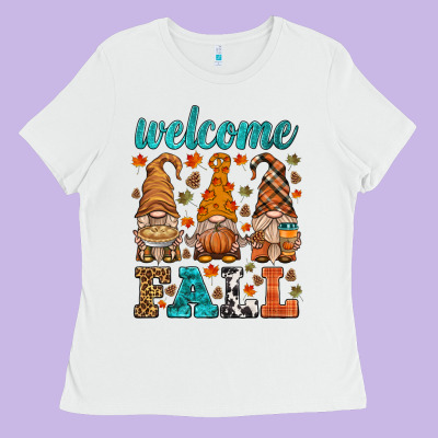 Welcome Fall Gnome Ladies Tee Designed By Hra Design Shop