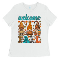White welcome fall gnome Ladies Tee - HRA Design Shop