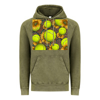 Vintage Olive tennis ball with sunflower and racket Vintage Hoodie - BarkalooDesign