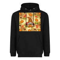 Black Fall Pumpkins and Gnome with Leopard Heavyweight Hoodie - texasbilliewilder