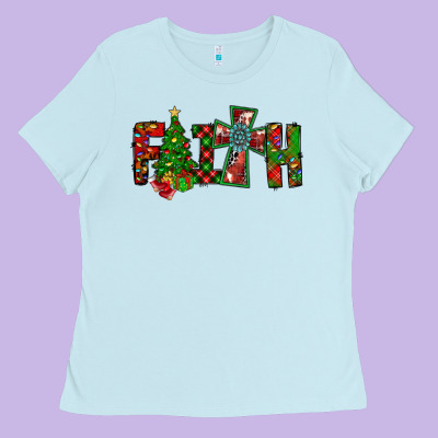 Christmas Faith With Cross Ladies Tee Designed By Cowhidedigitalart