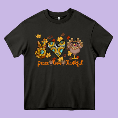 Peace Love Thankful Heavy Core Tee Designed By Cowhidedigitalart
